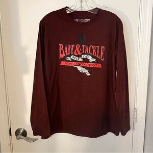FinTech Bait And Tackle Long Sleeve Fishing Shirt Medium color maroon/burgundy.